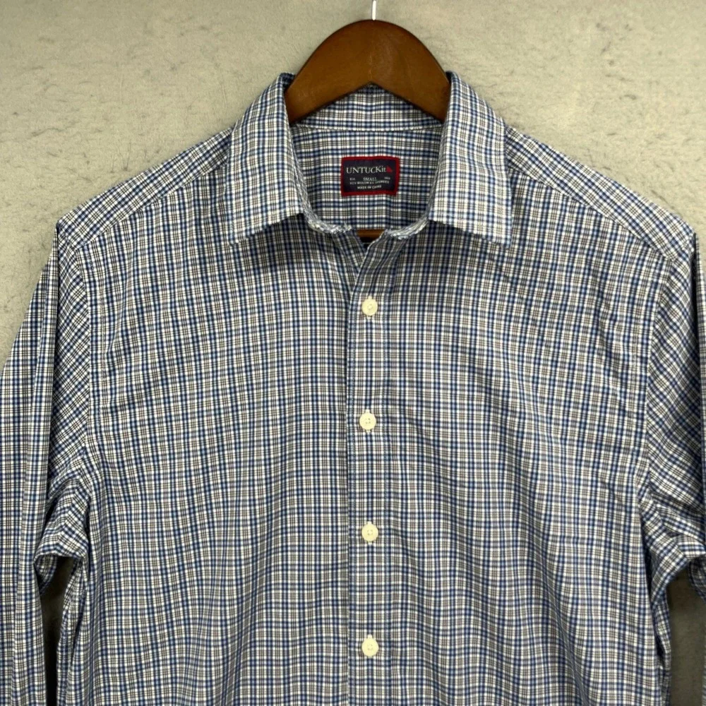 UNTUCKit Button Up Shirt Men Small Blue Varick Check Performance Casual Preppy